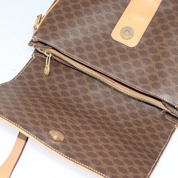 CELINE Macadam Canvas Shoulder Bag PVC Leather Brown Gold Auth sw675 - Picture 12 of 16